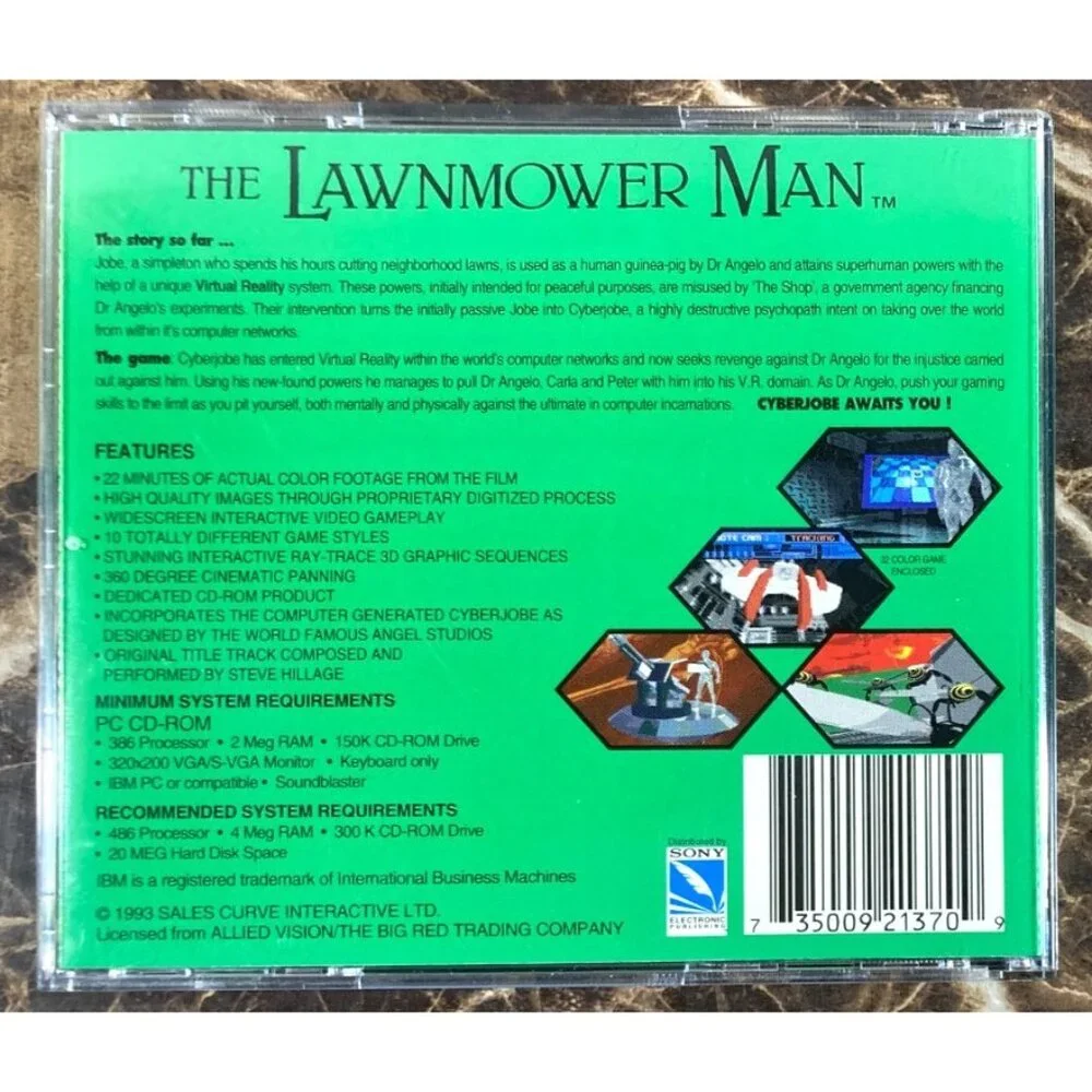 The Lawnmower Man PC CD-Rom Video Game Vintage 1993 Movie VHS Promo Sony EUC